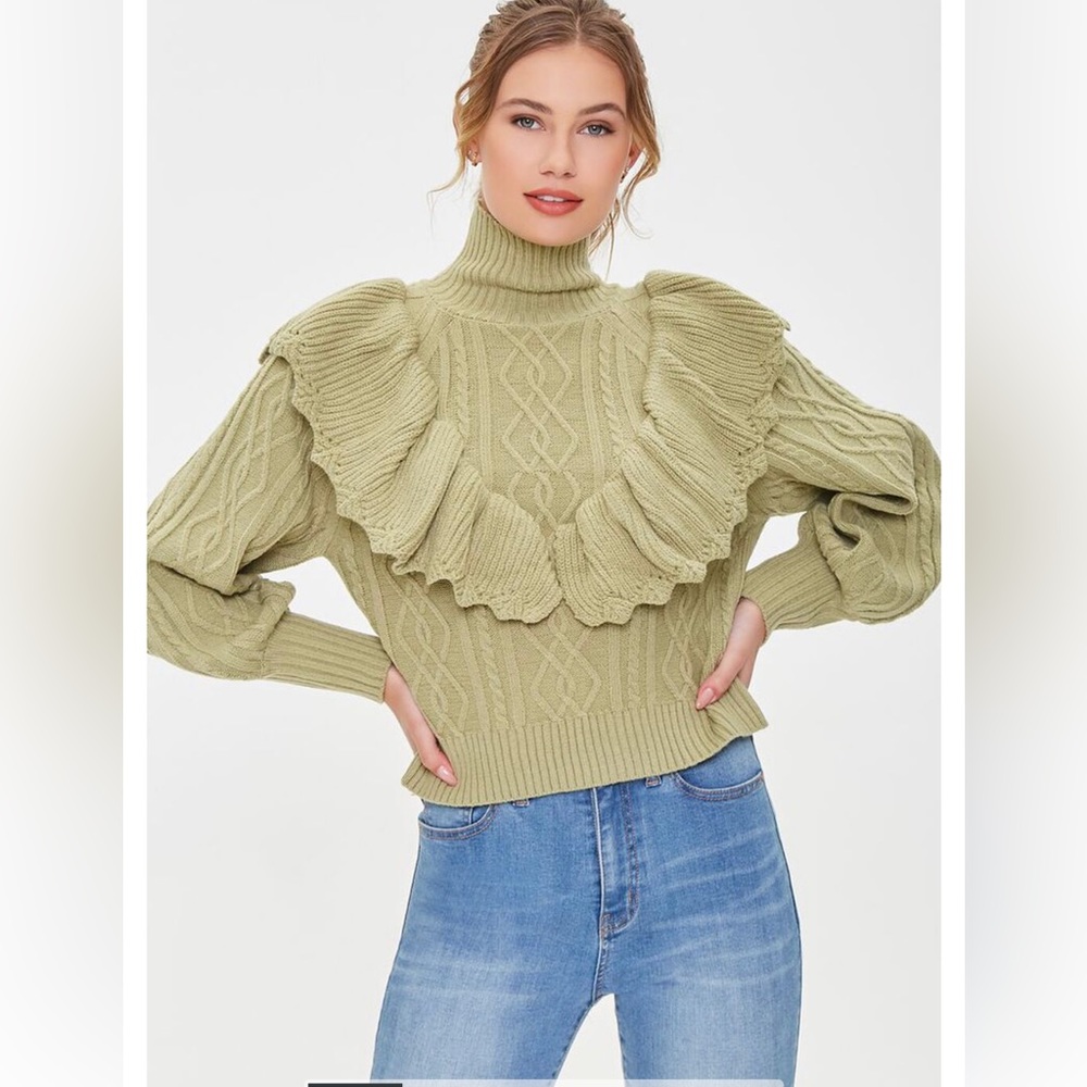 Ruffled Cable Knit Sweater